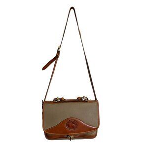 Dooney Bourke Pebbled Leather Carrier Messenger Bag Vintage Shoulder Taupe Brown